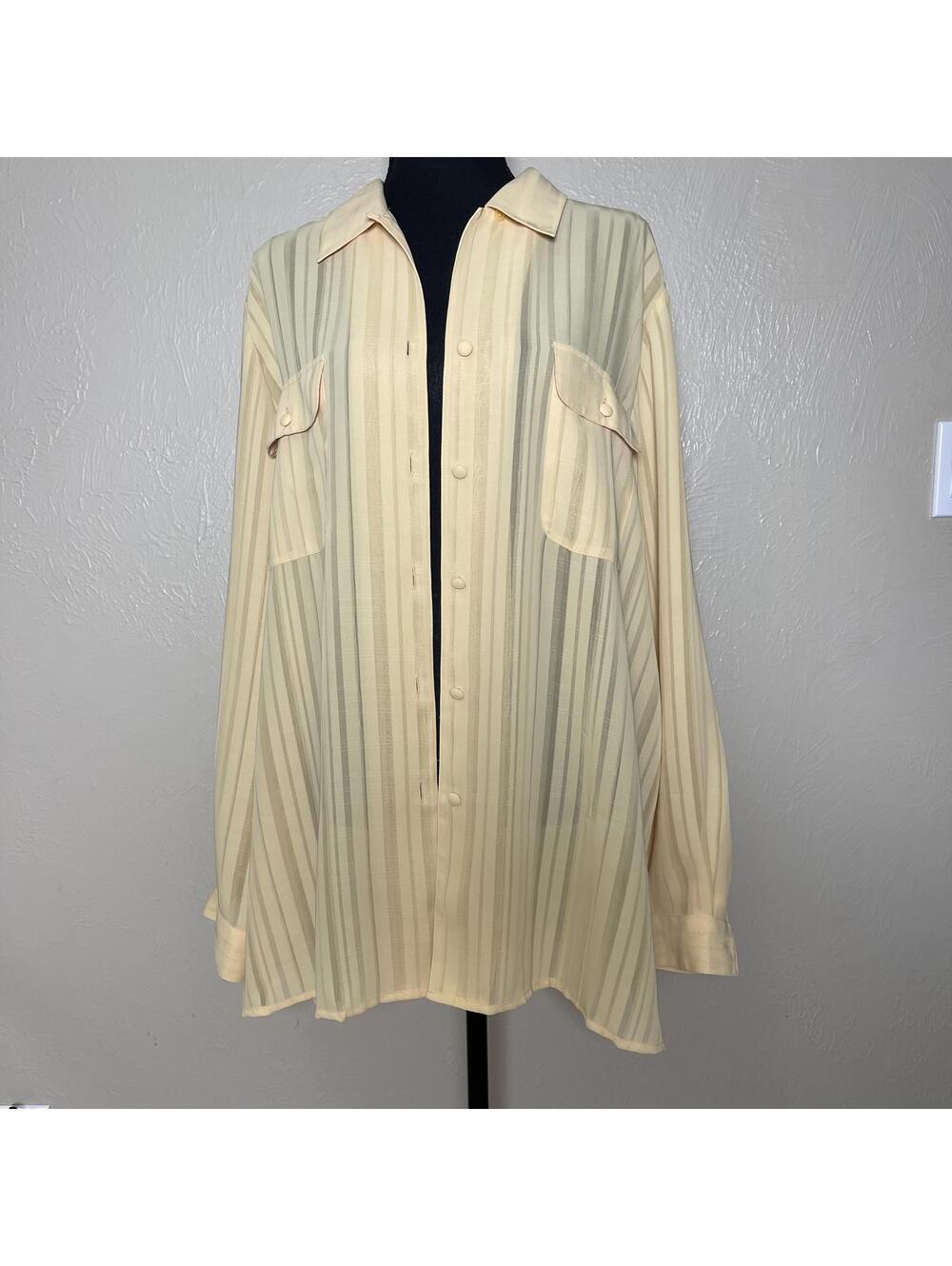 Liz Baker Vintage 90s Sheer Striped Button Up Blouse Minimalist Coastal Yellow